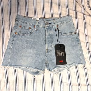 Levi 501 high waisted light wash shorts